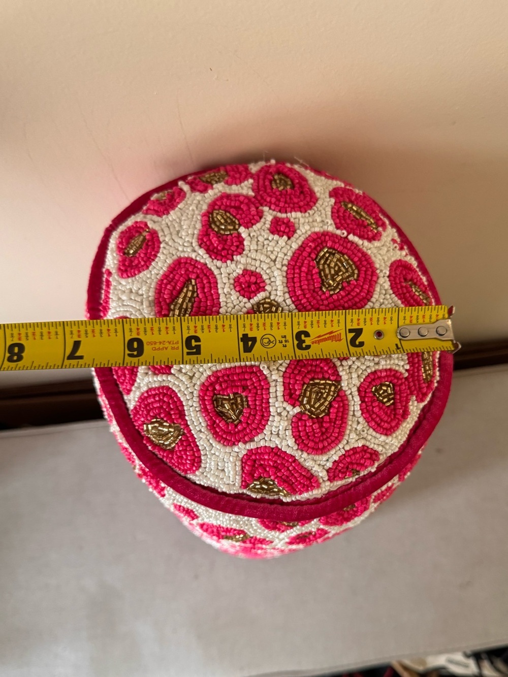 Beaded Cylindrical pillow  Pink White Gold decorative  animal print - Picture 11 of 11